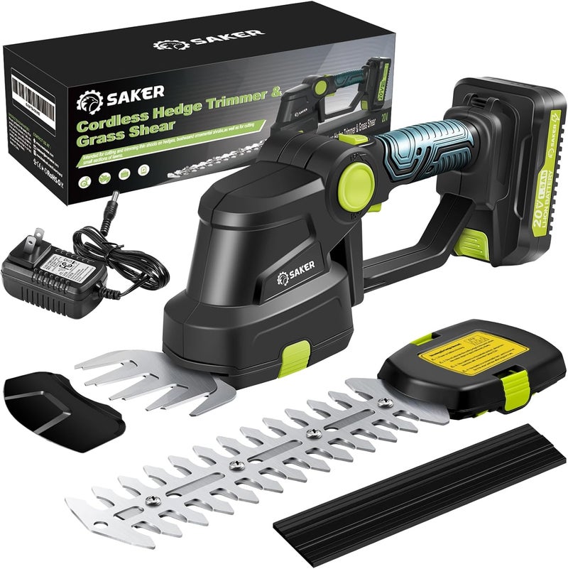 Saker Cordless Hedge Trimmer-20V Electric Shrub Trimmer Grass Shears Handheld Grass Cutter, Hedge Shear with 1 PCS Rechargeable Battery and Charger for Garden, Lawn - Image 1